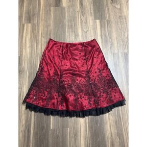 Red & Black Tulle Beaded Romantic Vampire Formal Skirt Women's 14W Goth Evening